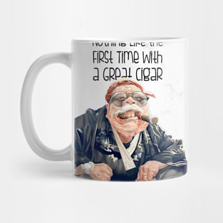 Puff Sumo: There's Nothing Like the First Time With a Great Cigar  on a light (Knocked Out) background Mug